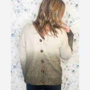 Charlie B Reversible Front Back Sweater Cardigan Ombré Green (Pine) Sz M